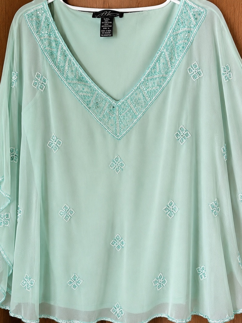 Midnight Velvet Green Beaded Blouse Women’s XL – - Picture 2 of 7